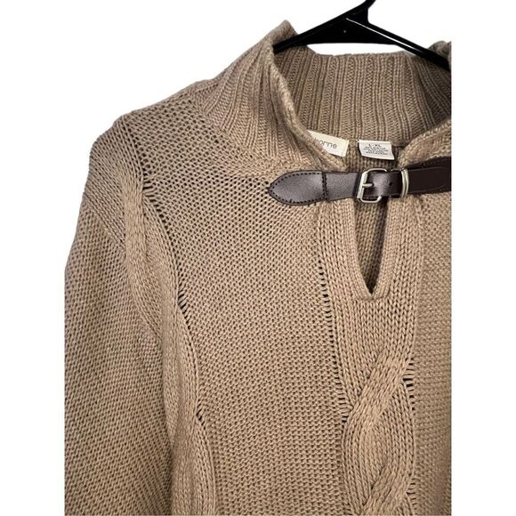 Liz Claiborne Tan Poncho Knit Sweater With Collar On Neck - Picture 2 of 4